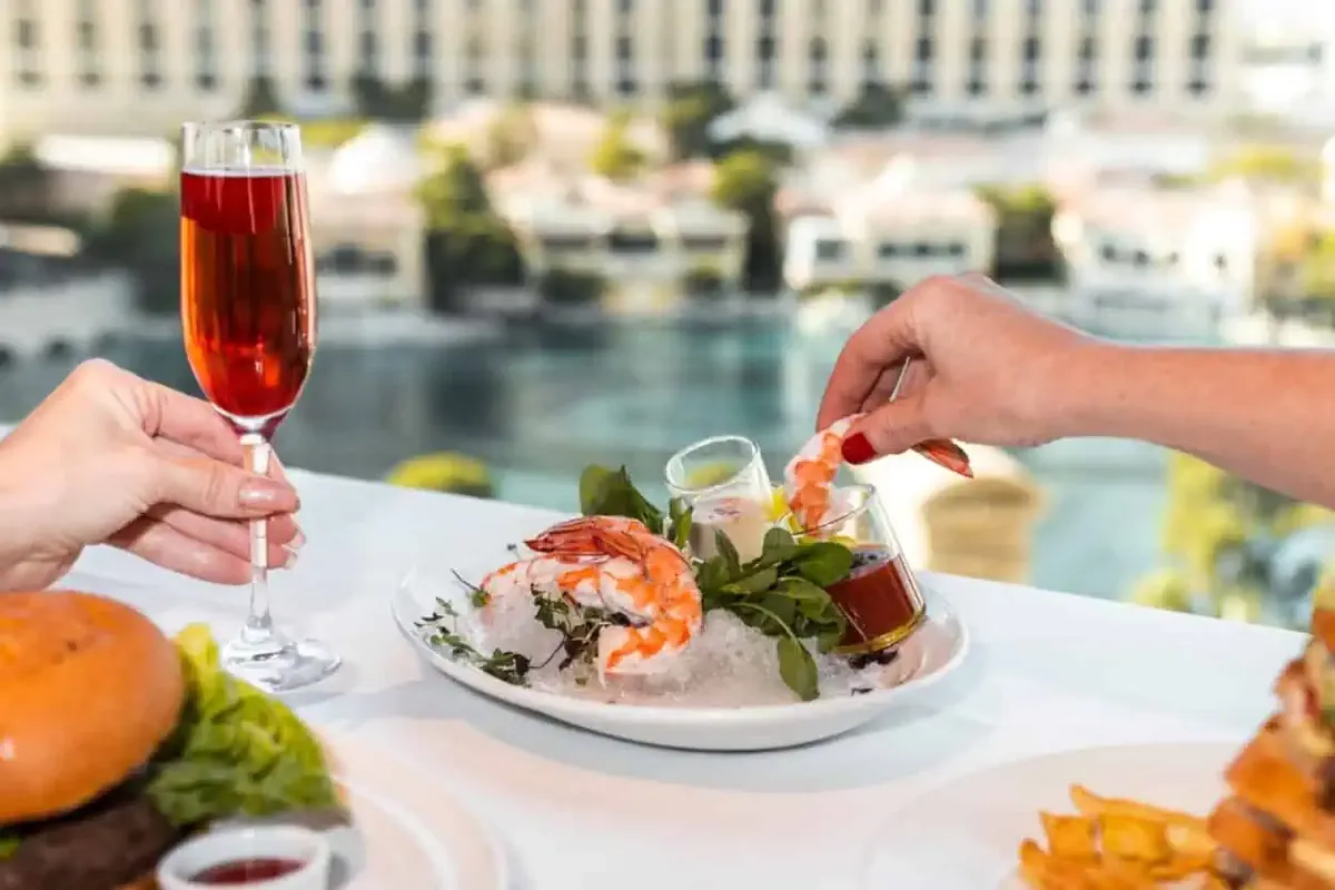 Brunch plates and a mimosa at the Eiffel Tower Restaurant in Las Vegas